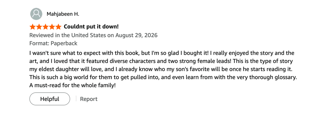 Amazon review by Mahjabeen H.: Couldnt put it down!